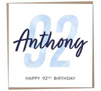 Personalised 92nd Birthday Card for Men, Unusual Age 92 Keepsake, Ninety-Two Year Old Happy Birthday Cards with Custom Name, Customised Luxury Gift Idea for Special Male, Customisable Design