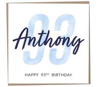 Personalised 93rd Birthday Card for Men, Unusual Age 93 Keepsake, Ninety-Three Year Old Happy Birthday Cards with Custom Name, Customised Luxury Gift Idea for Special Male, Customisable Design