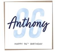 Personalised 96th Birthday Card for Men, Unusual Age 96 Keepsake, Ninety-Six Year Old Happy Birthday Cards with Custom Name, Customised Luxury Gift Idea for Special Male, Customisable Design
