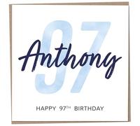 Personalised 97th Birthday Card for Men, Unusual Age 97 Keepsake, Ninety-Seven Year Old Happy Birthday Cards with Custom Name, Customised Luxury Gift Idea for Special Male, Customisable Design
