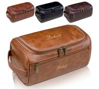Personalised 9L Leather Wash Bag for Men - Custom Toiletry Dopp Kit with Engraving - Travel Gift for Husband, Dad, Boyfriend - Wedding, Groom, Best Man Present