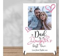 Personalised 'A Dad is a Daughter's First Love' Photo Plaque - Gift On Stand | Heartwarming Father-Daughter Bond (Mdf Wood Indoor Use Only, A5 21cm x 15cm)