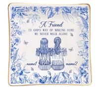 Personalised A Friend Is God's Way Of Making Sure We Never Walk Alone Jewelry Plate Custom Name Birthday Month Flowers Ceramic Decor Plate Gift For Bestie Friend Birthday Xmas (style 7)