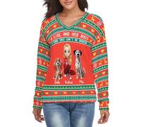 Personalised A Girl and Her Dogs A Bond that Can't Be Broken Christmas Sweater Custom Name Portrait Soft Casual Sweater Gifts for Pet Owner Dog Cat Lovers Birthday Xmas (Style 36)