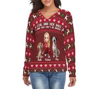 Personalised A Girl and Her Dogs A Bond that Can't Be Broken Christmas Sweater Custom Name Portrait Soft Casual Sweater Gifts for Pet Owner Dog Cat Lovers Birthday Xmas (Style 39)