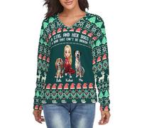 Personalised A Girl and Her Dogs A Bond that Can't Be Broken Christmas Sweater Custom Name Portrait Soft Casual Sweater Gifts for Pet Owner Dog Cat Lovers Birthday Xmas (Style 40)