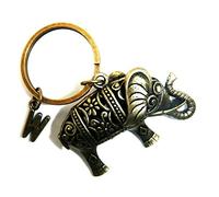 Personalised A-Z Antique Gold Tone 3D Elephant Keyring Any Initial Hindu Ganesh