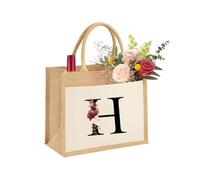 Personalised A-Z Bag for Women, Mum, Sister, Girlfriends and Bridesmaids, Sustainable Jute Bag, Make-Up Gift Bag, Jute Bag, Shopping Bag Made of 100% Jute and Cotton, Letter H, S