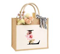 Personalised A-Z Bag for Women, Sister, Mum, Girlfriends and Bridesmaids, Sustainable Jute Bag, Gift Bag, Jute Bag, Shopping Bag, Made of 100% Jute and Cotton, Letter L, M