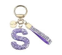 Personalised A-Z Letter Keyring with Diamond Custom Engraved Text Keychain Birthday Anniversary Personalised Gifts for Men Women Boyfriend Girlfriend (Purple)
