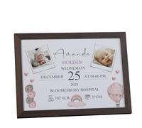 Personalised A4 Baby Girl Photo Frame, Birth Details Display, Desktop or Wall Mount, Multiple Frame Colors Available