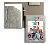 Personalised A4 Folder with Photo, Text or Logo - Leather Document Binder for CV, Resume, Contract - Professional File Organiser for Interview, Law, Office, Men & Women (Gray)