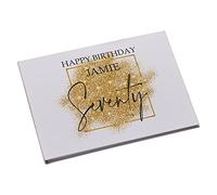 Personalised A4 Linen 70th Birthday Guest Book Printed With Gold Sparkles Design