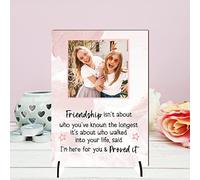 Personalised A5/A4 Friendship Plaque - Heartfelt Gift with Custom Photo - Freestanding MDF or Acrylic Plaque with Inspiring Quote (Mdf Wood A5 21cm x 15cm, Pink Marble)