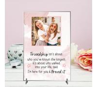 Personalised A5/A4 Friendship Plaque - Heartfelt Gift with Custom Photo - Freestanding MDF or Acrylic Plaque with Inspiring Quote (Acrylic A5 21cm x 15cm, Pink Marble)