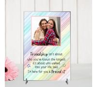 Personalised A5/A4 Friendship Plaque - Heartfelt Gift with Custom Photo - Freestanding MDF or Acrylic Plaque with Inspiring Quote (Pastel Rainbow, Acrylic A5 21cm x 15cm)