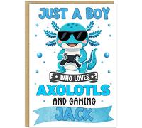 Personalised A5 Boys Axolotl Happy Birthday Cards - Custom Add Own Name With 7 Fun Quote Designs Balloons Superhero Gaming - Cute Axolotl Happy Birthday Greeting Cards (Gaming)