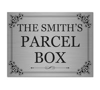 Personalised A5 Brushed Silver Parcel Box Sign with Weatherproof Stickers - Custom Aluminium Delivery Sign 20 x 15cm