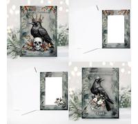 Personalised - A5 Gothic Crowned Raven Christmas Cards. Embrace the Dark Side This Holiday Season with Gothic Christmas Cards! Printed in full colour inside.