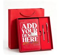 Personalised A5 Notebook and Pen Set with Photo/Logo/Text, Custom 200 Thick Pages Notepad with Elegant Packaging, Premium PU Leather Notebooks Gifts for Business, Graduation, Father's Day (A)