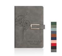 Personalised A5 Notebook, Custom Name & Birth Flower Journal, Birthday Gift (Grey)