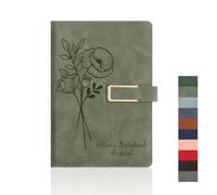 Personalised A5 Notebook, Custom Name & Birth Flower Journal, Birthday Gift (Light Green)