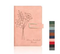 Personalised A5 Notebook, Custom Name & Birth Flower Journal, Birthday Gift (Pink)