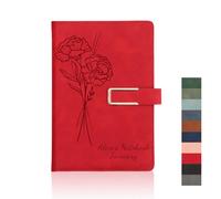 Personalised A5 Notebook, Custom Name & Birth Flower Journal, Birthday Gift (Red)