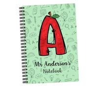 Personalised A5 Notebook - Thank You Gift for Teachers, Teaching Assistant, TA, Leaving, Appreciation, End of Term, Teacher Leaving Present for Men, Mr or Sir, School, Add Name and Initial (Apple)