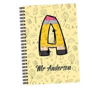 Personalised A5 Notebook - Thank You Gift for Teachers, Teaching Assistant, TA, Leaving, Appreciation, End of Term, Teacher Leaving Present for Men, Mr or Sir, School, Add Name and Initial (Pencil)