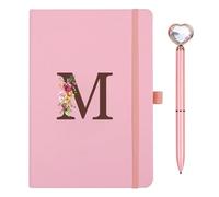 Personalised A5 Notebook with Initials, PU Leather Journal with Pen, Diary for Adults, School, Girlfriend, Sisters, Girls, Children, Women, Birthday, Graduation Gift, Mother's Day Gift (M)