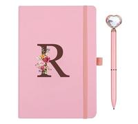 Personalised A5 Notebook with Initials, PU Leather Journal with Pen, Diary for Adults, School, Girlfriend, Sisters, Girls, Teenagers, Women, Birthday, Graduation Gift, Mother's Day Gift(R)