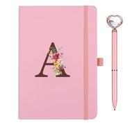 Personalised A5 Notebook with Initials, PU Leather Journal with Pen, Diary for Adults, School, Girlfriend, Sisters, Girls, Women, Colleagues, Birthday, Graduation, Gift, Mother's Day Gift (A)