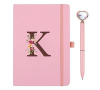 Personalised A5 Notebook with Initials, PU Leather Journal with Pen, Pen Loop, 200 Pages, Diary for Adults, Girlfriend, Girls, Women, Birthday, Graduation, Gift, Mother's Day Gift (K)