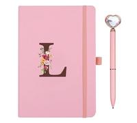 Personalised A5 Notebook with Initials, PU Leather Journal with Pen, Pen Loop, 200 Pages, Diary for Adults, Girlfriend, Girls, Women, Birthday, Graduation, Gift, Mother's Day Gift (L)