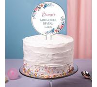 Personalised Acrylic Baby Gender Reveal Cake Topper Floral Pink & Blue - Babies Custom Name & Date Welcome to Gender Reveal for Baby Boy or Girl Announcement Party (Option 2)