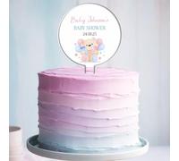 Personalised Acrylic Baby Shower Cake Topper Teddy Bear Balloons - Custom Name & Date Gender Reveal Baby Boy or Girl Neutral Pink Blue Theme Baby Announcement