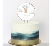 Personalised Acrylic Bear-y First Birthday Cake Topper Teddy Bear Balloons - Add Your Own Custom Wording Include Name, Age & Date in Beige Blue Pink Decorative Topper (Blue)