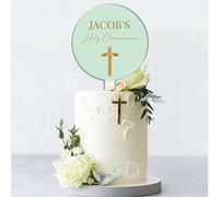 Personalised Acrylic Cake Topper for Christenings Confirmations Holy Communions - Custom Child’s Name in 7 Colours with Gold Cross Design (Holy Communion, Mint)