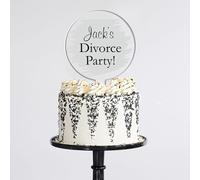 Personalised Acrylic Cake Topper for Divorce Parties - Custom Name with Funny "Divorce Party! Wording" Theme in 6 Colours (Grey)