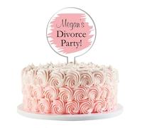 Personalised Acrylic Cake Topper for Divorce Parties - Custom Name with Funny "Divorce Party! Wording" Theme in 6 Colours (Pastel Pink)