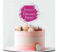 Personalised Acrylic Cake Topper for Divorce Parties - Custom Name with Funny "Divorce Party! Wording" Theme in 6 Colours (Pink)