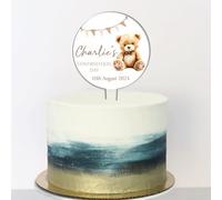 Personalised Acrylic Ceremony Cake Topper Teddy Bear Bunting - Custom Child's Name & Date for Religious Occasions Christening Baptism Communion Confirmation Keepsake (Brown, Confirmation Day)