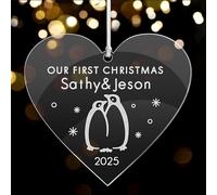 Personalised Acrylic Christmas Baubles Custom Xmas Tree Decorations First Christmas Ornaments Keepsake Gift for Lover Couples Mr Mrs Her Him Girls Family Home 2025 Any Name (Heart)