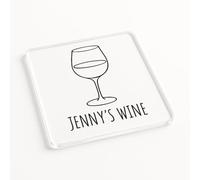 Personalised Acrylic Coaster Gift - Add a Name Minimalist Wine Line Design for Home Bar Décor