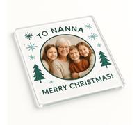 Personalised Acrylic Coaster Gift Featuring Personalised Family Photo - Starry Embrace Christmas Keepsake for Nanna's Delight
