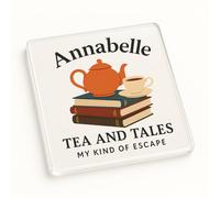 Personalised Acrylic Coaster Gift for Book Lovers & Tea Lovers - 'Tea and Tales My Kind of Escape' Novelty Design