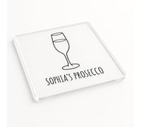 Personalised Acrylic Coaster Gift - Minimalist Black Line Prosecco Glass Design Custom Add a Name Home Decor Present