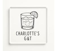 Personalised Acrylic Coaster Gift - Minimalist Drinkware with Sketchy Black Line Design Custom Add a Name G&T for Home Bar Decor