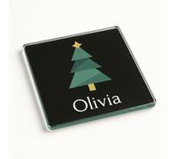 Personalised Acrylic Coaster Place Setting Gift - Modern Geometric Noel Christmas Tree Design with Name for Festive Decor